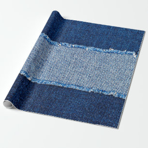 Papel De Presente Moldura de tecido de jeans azul denim destruída e