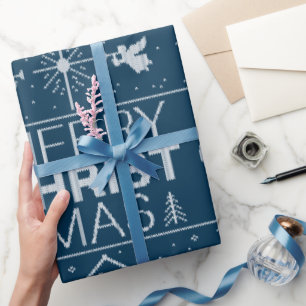 Papel De Presente Moletom de Natal Feio, Cristão Religioso Azul