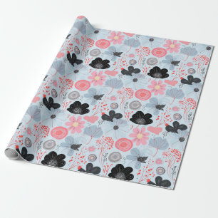 Papel De Presente Molhador de Harmonia Botânica de Pastel Azul