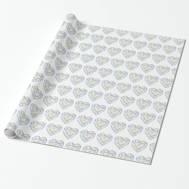 Papel De Presente Molho de cor de água do coração de diamante (Desenrolado)