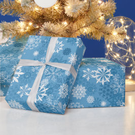 Papel De Presente Molho de flocos de neve branco azul de Natal