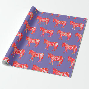 Papel De Presente Molho Zebra Vermelho e Púrpura