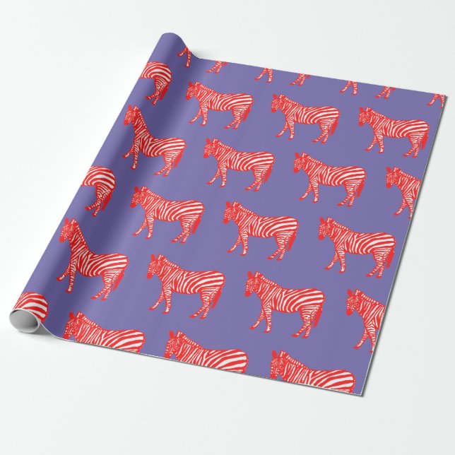 Papel De Presente Molho Zebra Vermelho e Púrpura (Desenrolado)