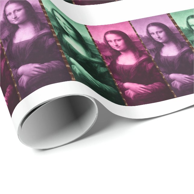 Papel De Presente Mona Lisa Animal Imprime Púrpura Rosa Verde (Ponta do rolo)