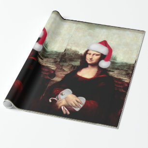Papel De Presente Mona Lisa Chapéu de Papai Noel Natal