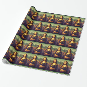 Papel De Presente Mona Lisa Com Fita Laranja