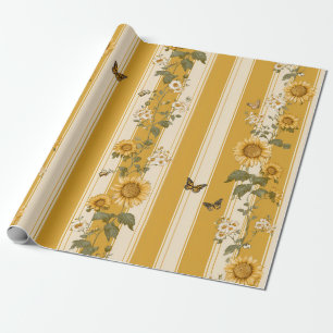 Papel De Presente Monarca Borboleta Girassol Dourado País