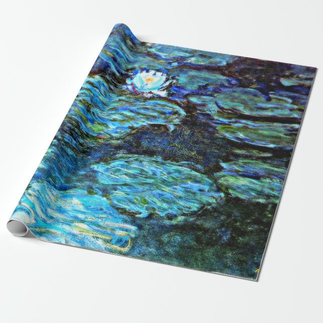 Papel De Presente Monet - Lírios de Água (azul) (Desenrolado)