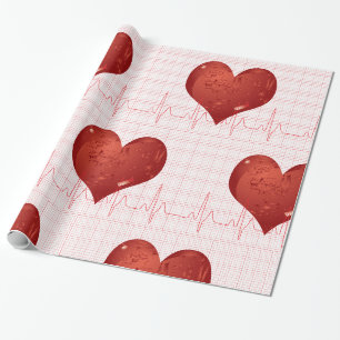 Papel De Presente Monitor de ECG de Coração Vermelho Assistência Méd