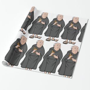 Papel De Presente Monk Que Mantém Uma Religião Cruzada