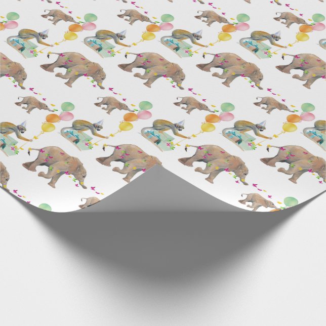 Papel De Presente Monkey Elephant Balloon Party Birthday Gift Wrap (Ponta)