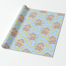 Papel De Presente Monkey Munching Banana Blue