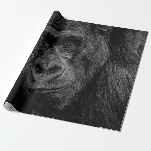 PAPEL DE PRESENTE MONKEY RETRAIT ON BW (Desenrolado)