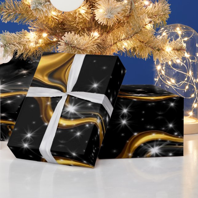 Papel De Presente Monochrome Abstract Opulence: High-End Gold Textur (Feriados)