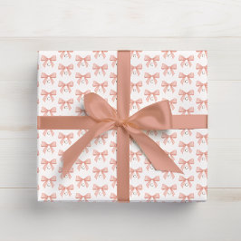 Papel De Presente Monogram Blush Pink Bow Watercolor