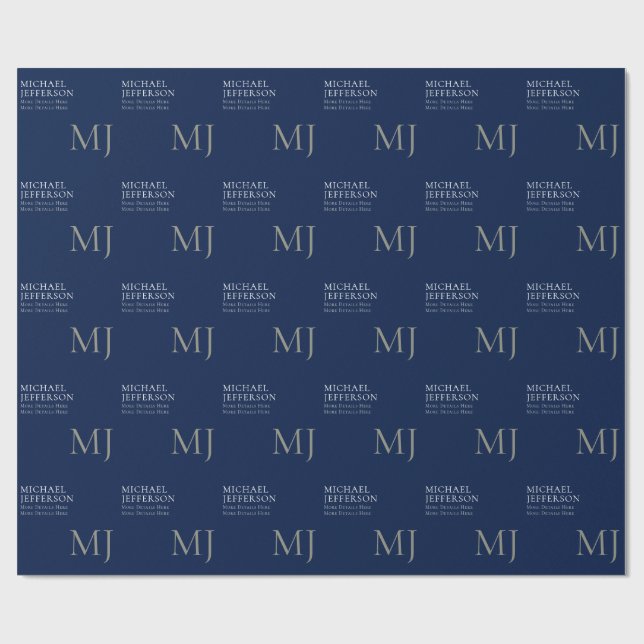 Papel De Presente Monogram Plain Dark Blue Trendy Business (Aberto)