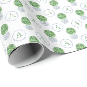 Papel De Presente Monograma azul de pré-disquete verde personalizado