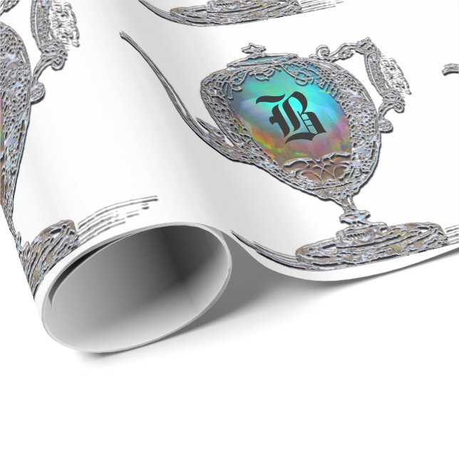 Papel De Presente Monograma branco vitoriano de bule (Ponta do rolo)