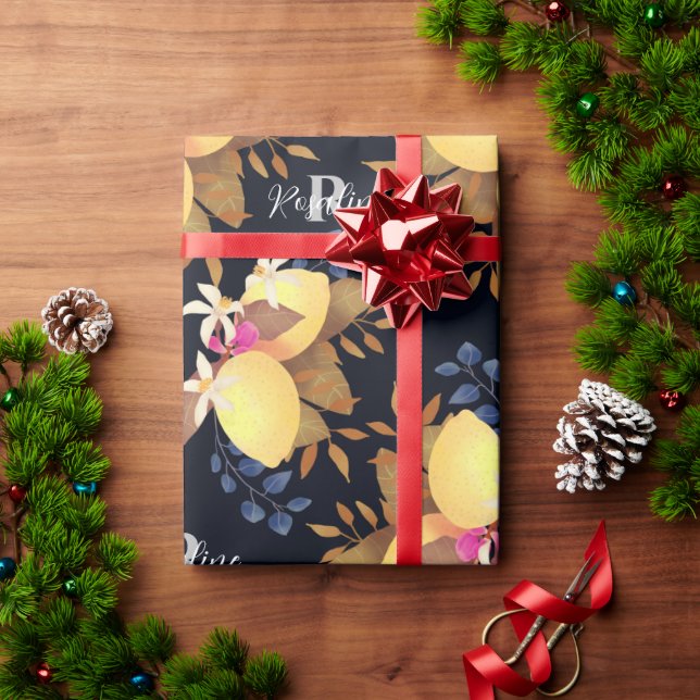 Papel De Presente Monograma Chic Lemon Preto (Presente de Natal)