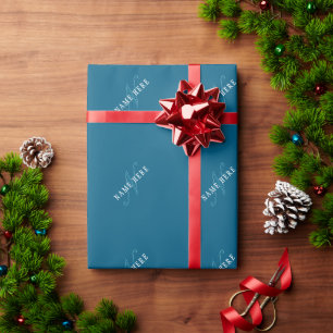 Papel De Presente Monograma com Aparência Elegante Azul Oceano