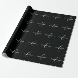 Papel De Presente Monograma Curto Editável Branco Azul Preto