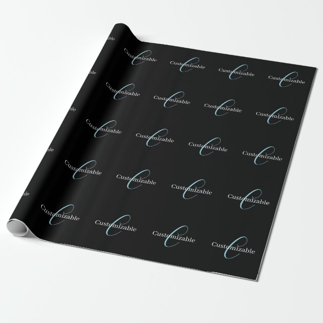 Papel De Presente Monograma Curto Editável Branco Azul Preto (Desenrolado)
