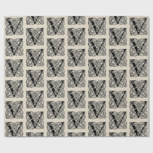 Papel De Presente Monograma da Letra V Impressão de Nó Celta Vintage