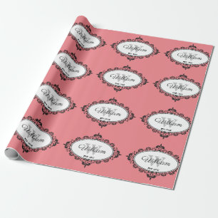 Papel De Presente Monograma Damask Vintage Rosa Minimalista