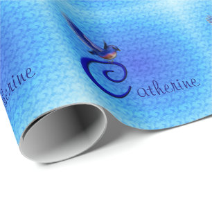Papel De Presente Monograma de Bluebird Inicial C Personalizado