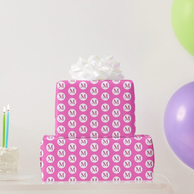 Papel De Presente Monograma de Bolinhas rosa (Presentes para festas)