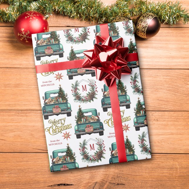 Papel De Presente Monograma de Caminhão Retro de Cachorro-Paniel Ame (Criador carregado)