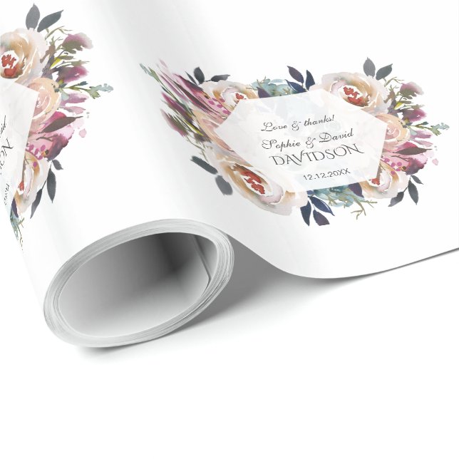 Papel De Presente Monograma de Casamento Geométrico Dusty Blue Pink (Ponta do rolo)