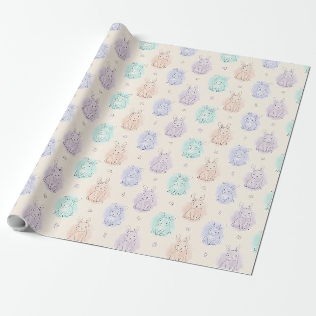 Papel De Presente Monograma de Coelhinhos de Esboço Divertidos (Desenrolado)