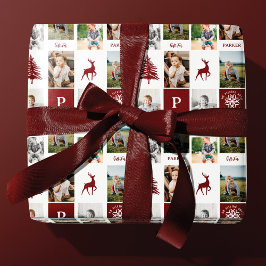 Papel De Presente Monograma de Colagem de Fotos Personalizada do Red