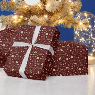 Papel De Presente Monograma de Elemento de Natal Verde e Bege Elegan