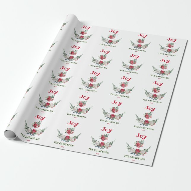 Papel De Presente Monograma de Feriados de Alegria Floral de Natal B (Desenrolado)