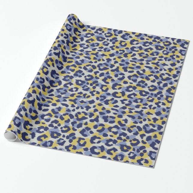 Papel De Presente Monograma de impressão de chic amarelo azul-chic (Desenrolado)