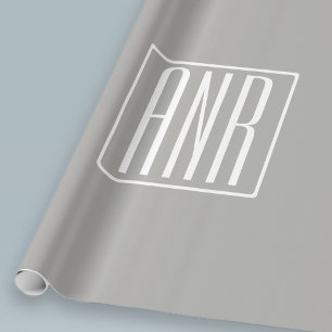 Papel De Presente Monograma de Iniciais Branco sobre Cinza Claro