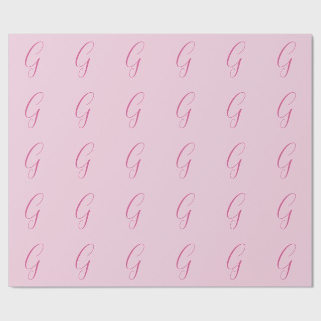 Papel De Presente Monograma de Letra Inicial Rosa Claro Simples Chic (Aberto)