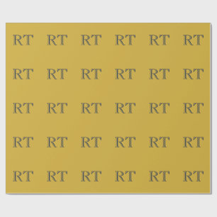 Papel De Presente Monograma de Letras Iniciais Dourado e Azul Simple
