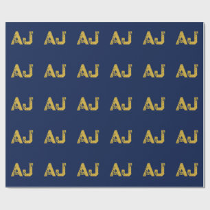 Papel De Presente Monograma de Letras Iniciais Dourado e Azul Simple