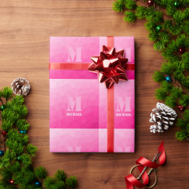 Papel De Presente Monograma de malha geométrica ombre rosa quente