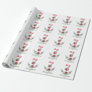 Papel De Presente Monograma de Natal Branco Vermelho