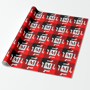 Papel De Presente Monograma do Natal do Dachshund da xadrez do