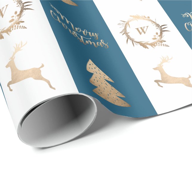 Papel De Presente Monograma Dourado de Feliz Natal Elegante  (Ponta do rolo)