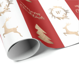 Papel De Presente Monograma Dourado de Feliz Natal Elegante