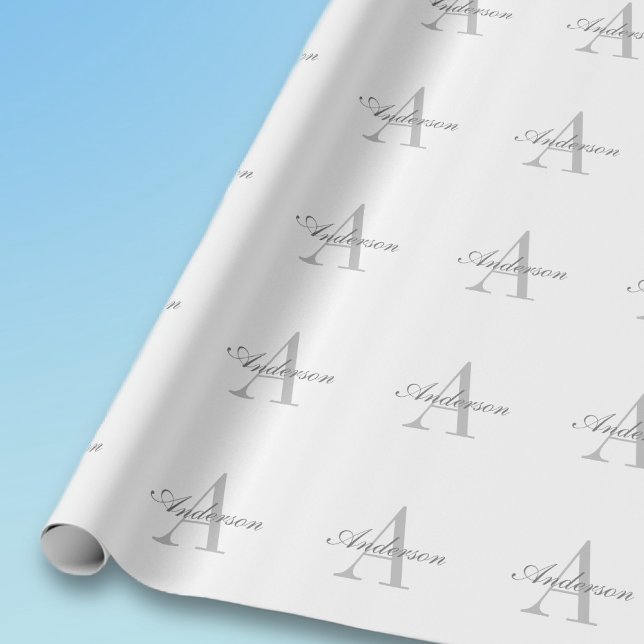 Papel De Presente Monograma Elegante Branco e Cinza (Criador carregado)
