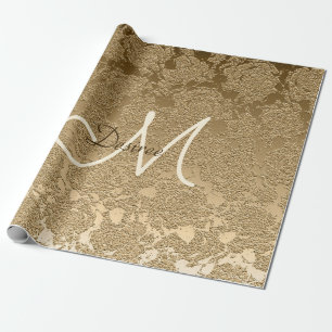 Papel De Presente Monograma Elegante Dourada Modern Girly Floral