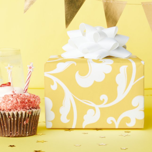 Papel De Presente Monograma floral amarelo feminino elegante do (Festa de aniversário)