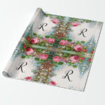 Papel De Presente MONOGRAMA FLORAL DE rosas E JASMINAS<br><div class="desc">Design floral elegante,  colorido,  romântico,  estilo vegetativo,  vermelho,  rosas cor-de-rosa,  folhas verdes,  jasminas brancas por BALDESIGN3D.</div>